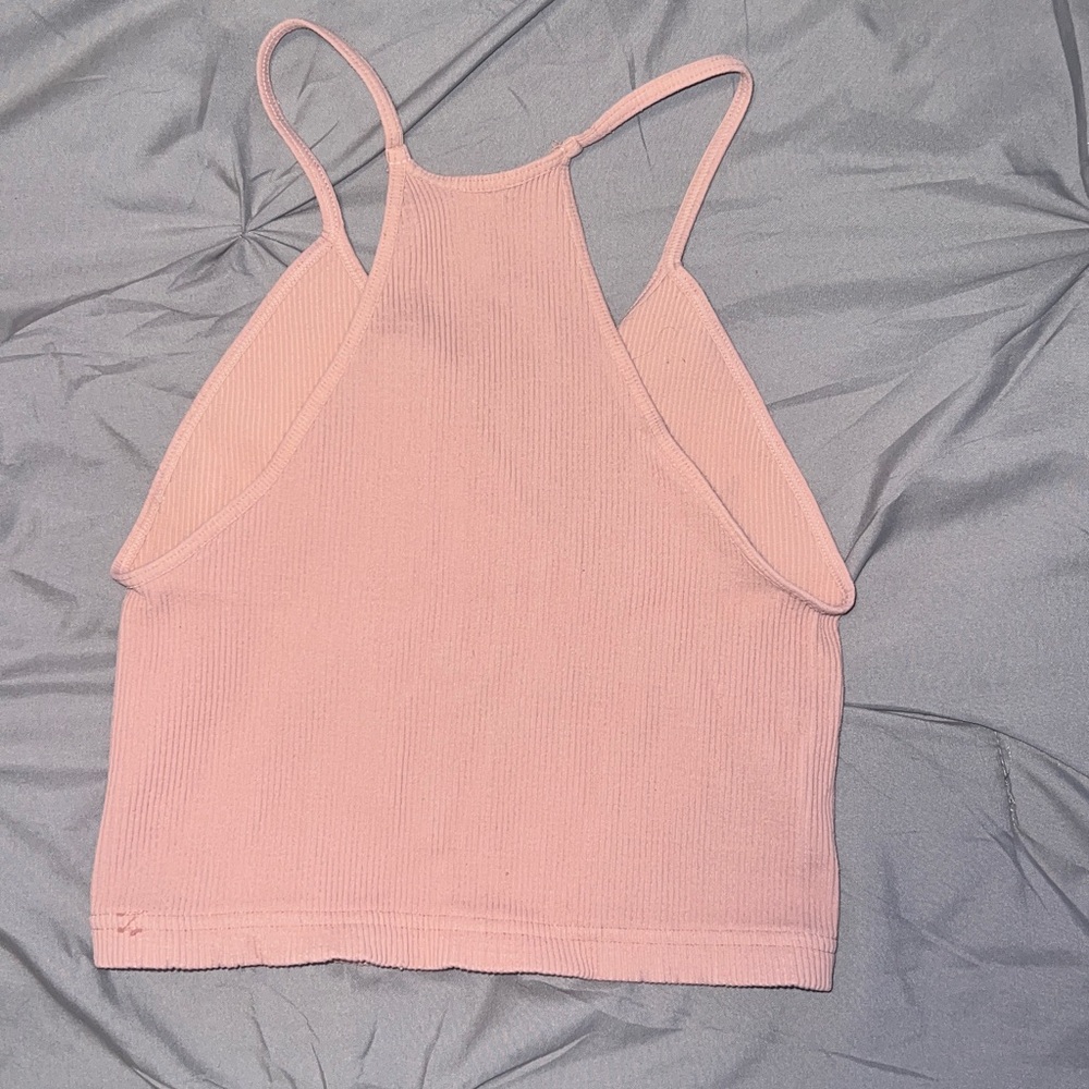 Free People Soft Pink Ribbed Stretch Racerback Cropped Workout Tank Top - Picture 5 of 8